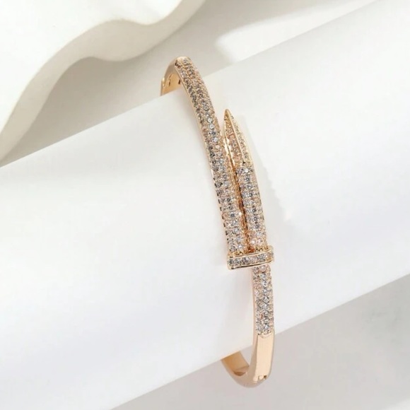 New 18K Gold Paved Rhinestone Bangle - Picture 6 of 6